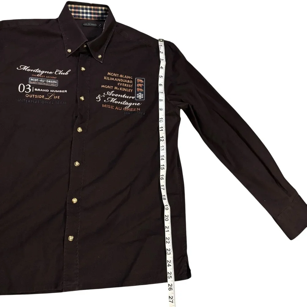 Mise Au Green Men's Brown Button‎ Down Size M Embroidered Mountain Adventure